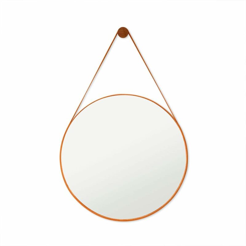 Espelho Decorativo Redondo 60cm Adnet Suspenso C/Alça Couro (Caramelo) - Image 2