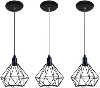 Kit com 03 Luminarias Pendente Aramado Modelo Diamante (Preto)