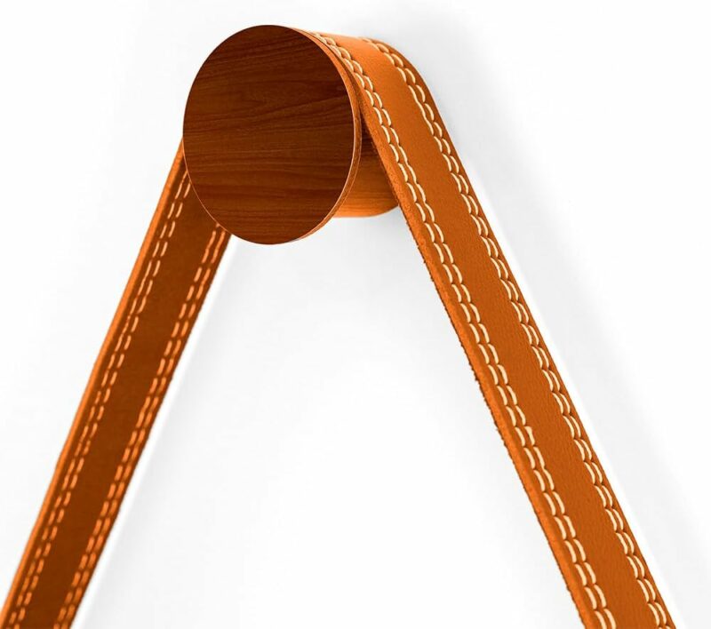Espelho Decorativo Redondo 60cm Adnet Suspenso C/Alça Couro (Caramelo) - Image 3