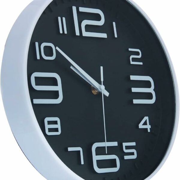 LYOR - Relógio de Parede em Plástico Quartz Branco com Preto 25cm x 4cm - Decoração de Parede - Organização - Enfeites - Utilidades Domésticas