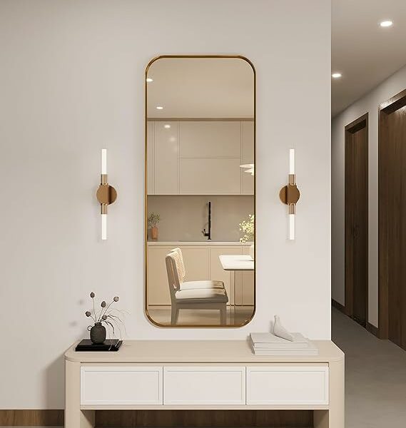 ESPELHO LUXO RETANGULAR RETRÔ CORPO INTEIRO 150X60CM BANHEIRO SALA QUARTO HALL MOLDURA DOURADO