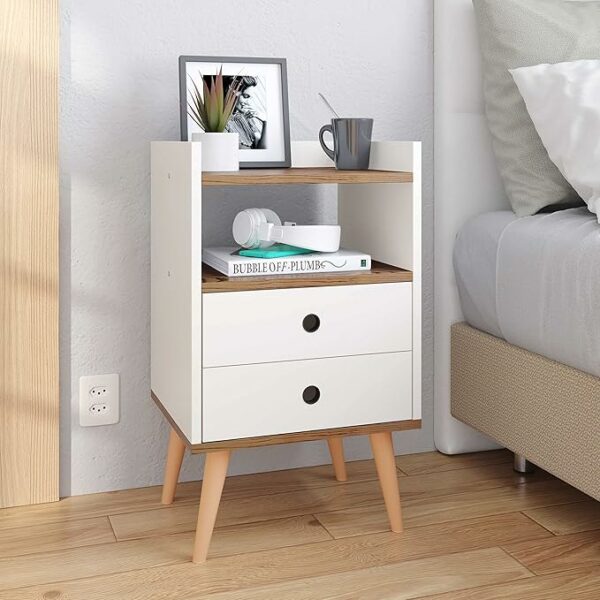 Conjunto Mesa de Cabeceira Kit Mesinha Canto Quarto Lateral Cama 2 Gavetas Organizadoras Retrô Quarto - Dream RPM