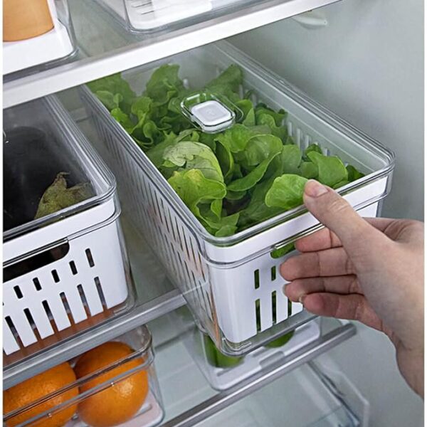 Organizador de Geladeira com Escorredor Interno, 5 L - Caixa Plástica para Legumes, Saladas
