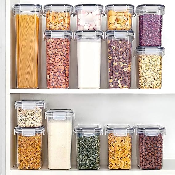 Kit 15 Potes Tampa Hermético Porta Alimentos Mantimentos Armário Cozinha