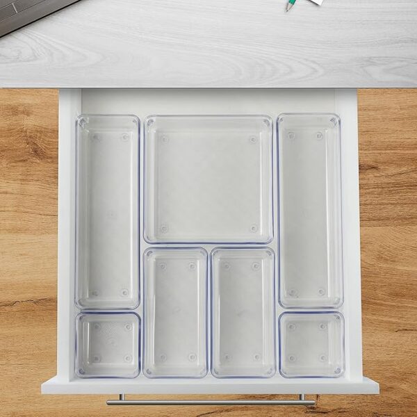 Kit Organizadores Acrimet Transparentes – 7 Potes Modulares para Gavetas, Armários e Bancadas